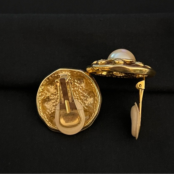 Gold Tone and Faux Pearl Earrings - Picture 7 of 9